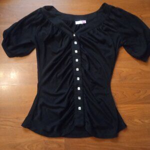 VINTAGE Y2K BODY CENTRAL Rhinestone Crystal Ruched Black Top S Milkmaid Boho